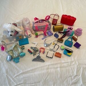 Barbie & Monster High 50 pc fashion & pet bundle; purses, jewelry, glasses, ect 